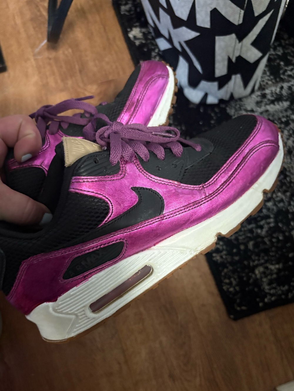 Nike Women’s size 9 Metallic purple, black and white Nike air Max 90s